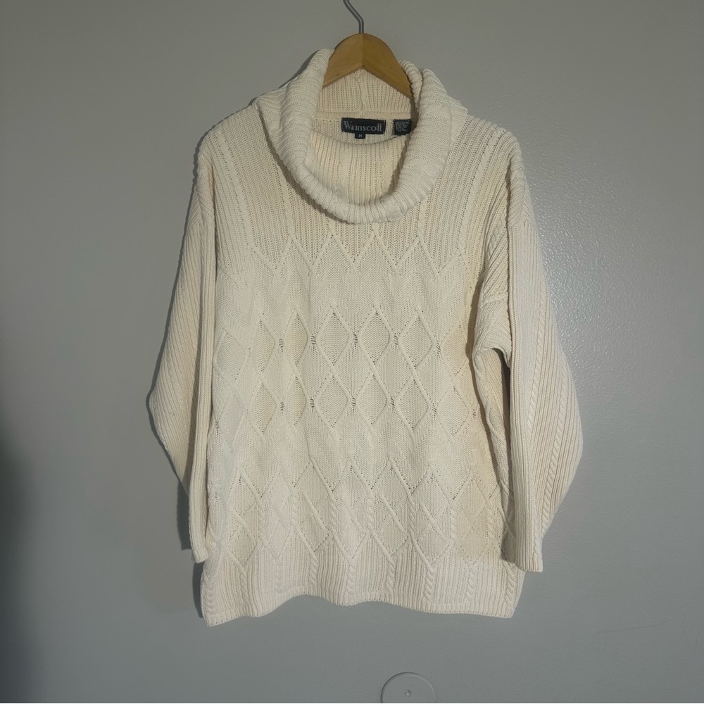 Vintage Wainscott Cream Cable Knit Cowl Neck Sweater M/L